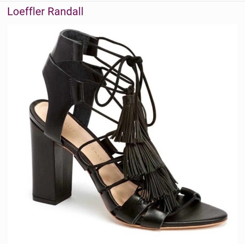 Loeffler Randall Black Strappy Heels with Tassels Size.